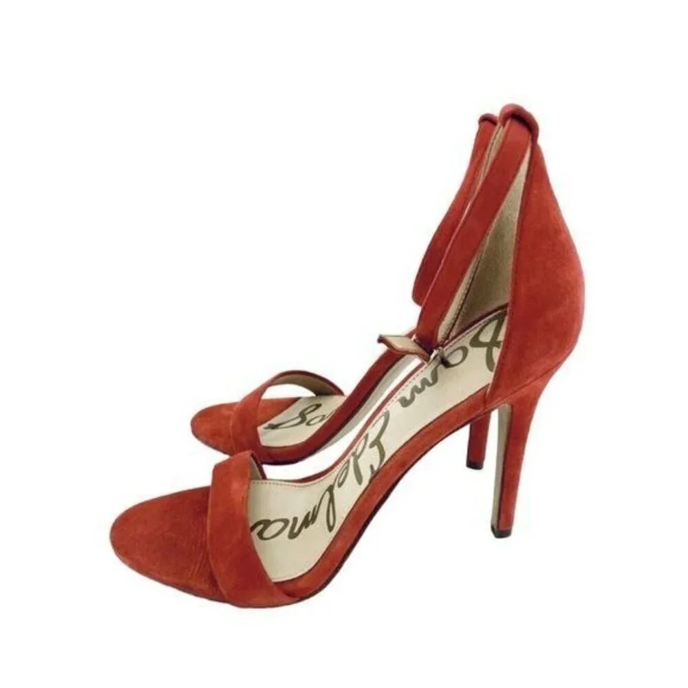 Sam Edelman Heels Orange Suede Leather Ankle Strap Stiletto Sandals SZ 7​​​